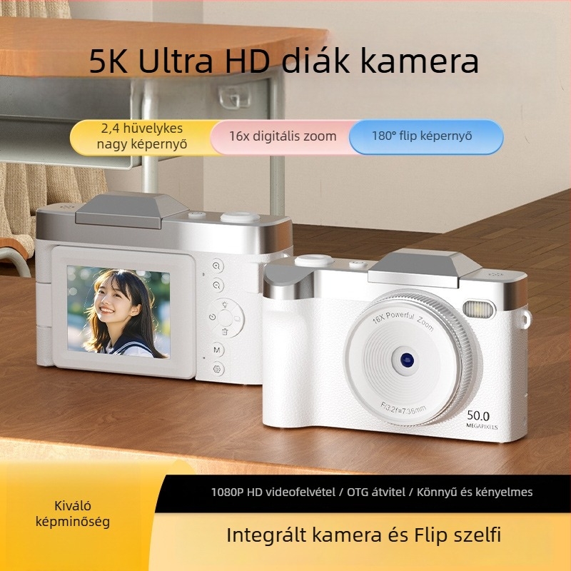 8 MP-s CCD digitális fényképezőgép 16x optikai zoomkal, 2,3 hüvelykes LCD, makro mód, USB 2.0, periszkópos objektív, ABS ház