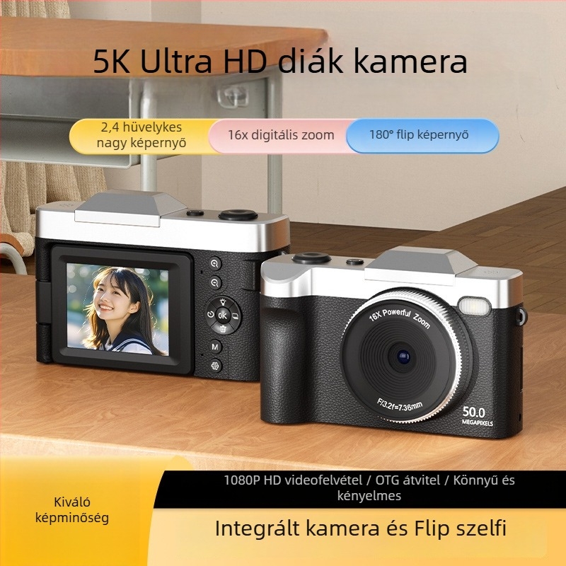 8 MP-s CCD digitális fényképezőgép 16x optikai zoomkal, 2,3 hüvelykes LCD, makro mód, USB 2.0, periszkópos objektív, ABS ház