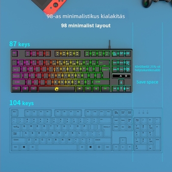 LIMEIDE 87 billentyűs vezetékes gaming billentyűzet RGB háttérvilágítással, vízálló