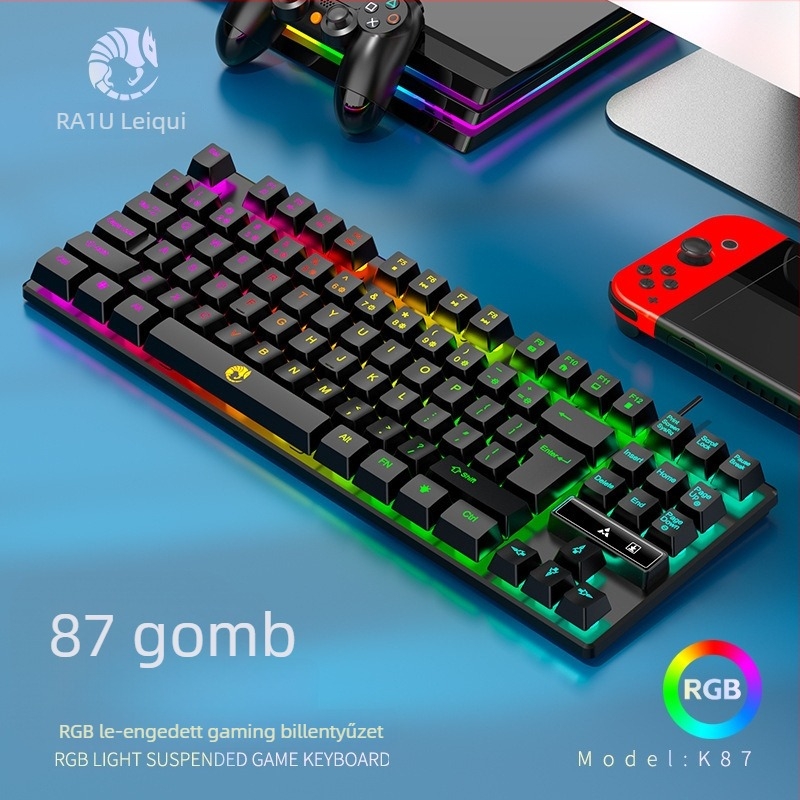 LIMEIDE 87 billentyűs vezetékes gaming billentyűzet RGB háttérvilágítással, vízálló