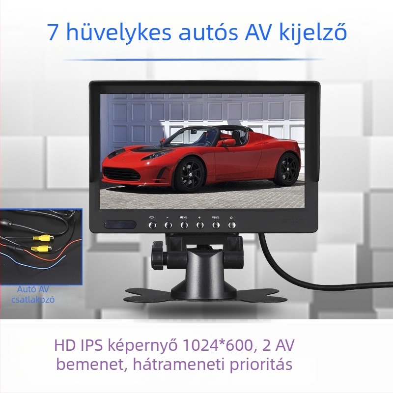 Autó LCD kijelző, 7 hüvelykes, 1024x600 felbontás, CVBS/720P/1080P bemenetek, modell 728AHD