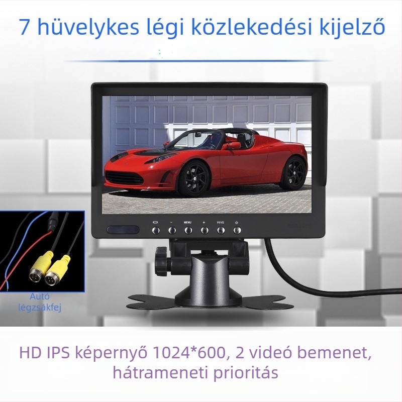 Autó LCD kijelző, 7 hüvelykes, 1024x600 felbontás, CVBS/720P/1080P bemenetek, modell 728AHD