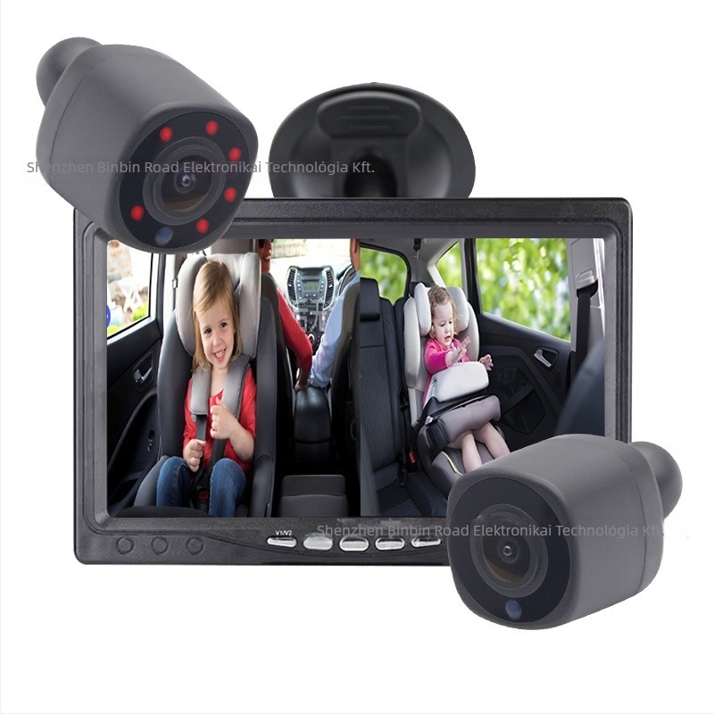 Autóba szerelhető AHD kétcsatornás megosztott kijelző szívófejes tartóval, IR éjjellátó kamera, 1280x720, AHD 720p