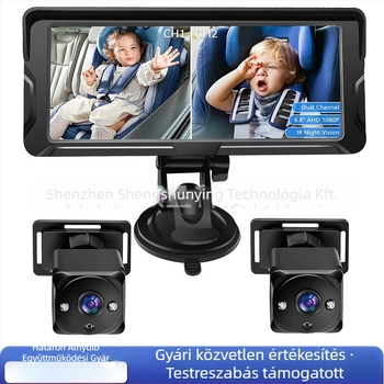 Autós bébifigyelő kétlencsés éjszakai látással, AHD1080P, IPS kijelző, kettős csatornás bemenet