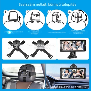Autós bébifigyelő kétlencsés éjszakai látással, AHD1080P, IPS kijelző, kettős csatornás bemenet