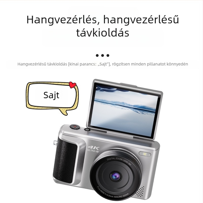 Bevezető szintű tükör nélküli kamera forgatható kijelzővel, önképhez és vlogoláshoz, ideális diákok számára