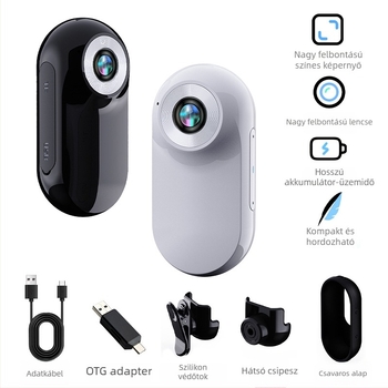 Kompakt viselhető HD kamera háziállatok és gyerekek számára, mellkas- vagy nyakszíjon viselve, kültéri felvételhez, 1080p, 2MP, 3.6mm objektív, 107 g
