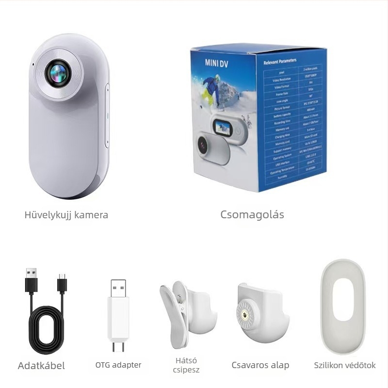 Kompakt viselhető HD kamera háziállatok és gyerekek számára, mellkas- vagy nyakszíjon viselve, kültéri felvételhez, 1080p, 2MP, 3.6mm objektív, 107 g