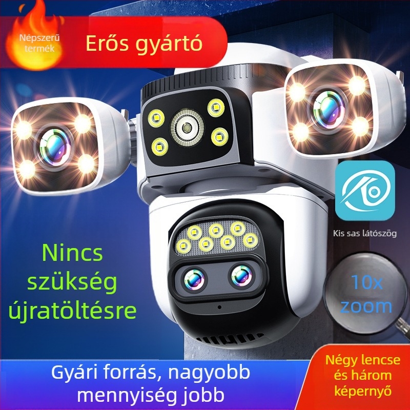 Kültéri PTZ kamera éjjellátóval, Ultra HD, 4G, 360° vezeték nélküli, otthoni használatra, 3-csatornás kijelző