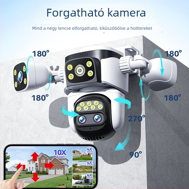 Kültéri PTZ kamera éjjellátóval, Ultra HD, 4G, 360° vezeték nélküli, otthoni használatra, 3-csatornás kijelző