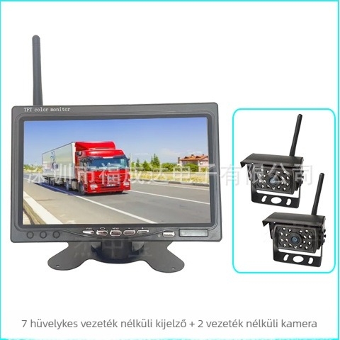 HD vezeték nélküli hátrameneti kép rendszer, Modell 7012, LCD 800x480, Analóg/Digitális bemenet, 24V