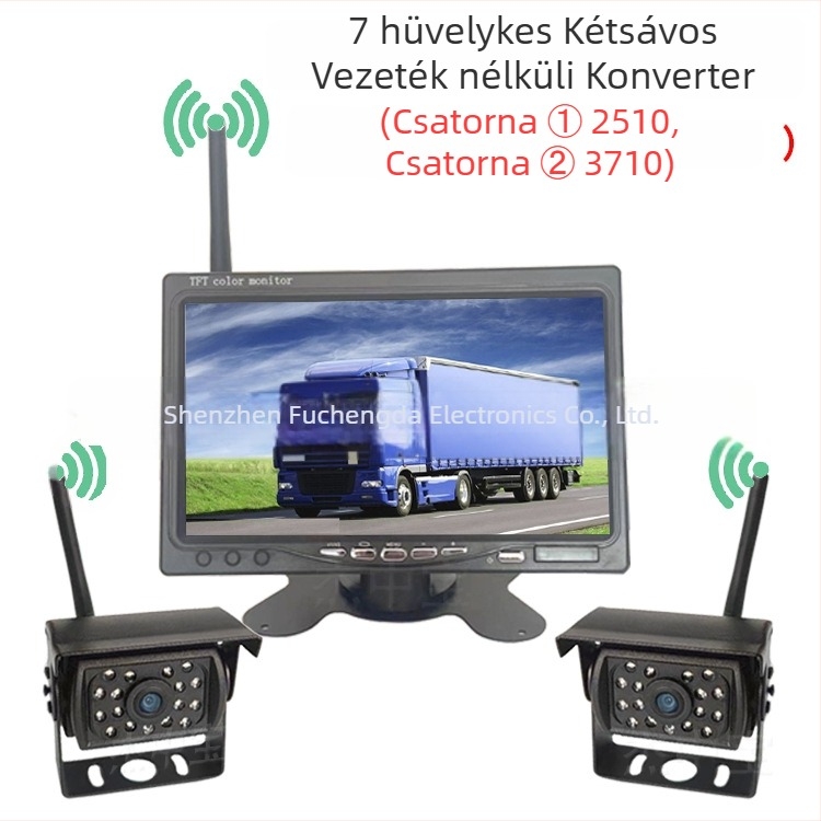 HD vezeték nélküli hátrameneti kép rendszer, Modell 7012, LCD 800x480, Analóg/Digitális bemenet, 24V