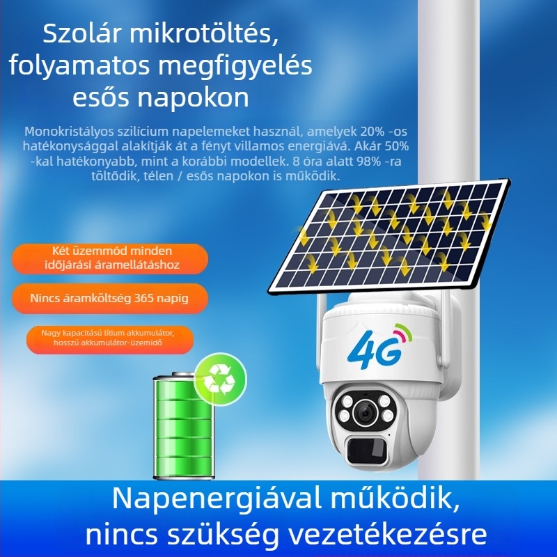 4G napelemes kültéri kamera, távoli megfigyeléssel, HD éjszakai látás, 360 fokos lefedettség