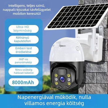 Kültéri napelemes IP kamera, vízálló, 360°-os megfigyelés, HD