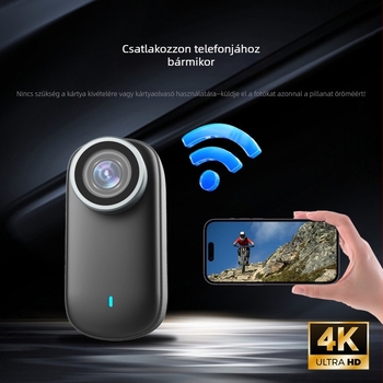 4K Ultra HD akciókamera kerékpározáshoz vezeték nélküli stabilizációval, FPV nézettel, TF-kártya tárolás, 1 órás üzemidő