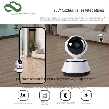 Okos WiFi PTZ kamera 360° forgatással, éjjellátás, 1280x960 felbontás, riasztási értesítés, beltéri