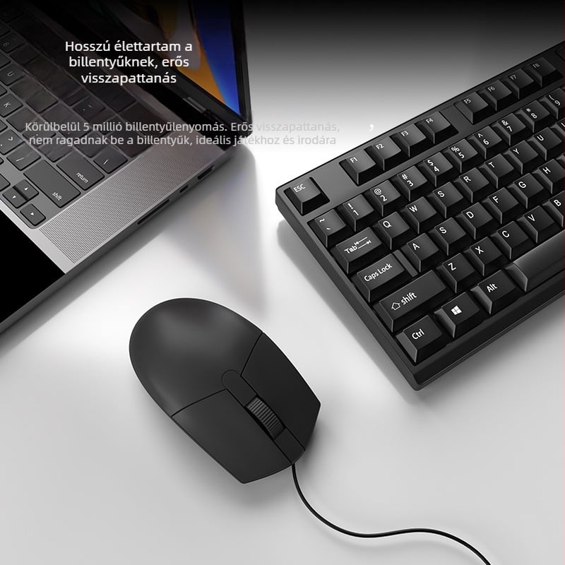 Kábeles billentyűzet és egér készlet, USB csatlakozással, 1000 DPI, ergonomikus kialakítás, vízálló, notebookhoz, otthonra és irodába