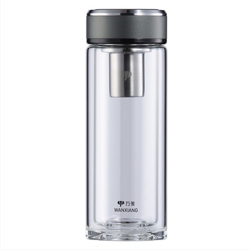 Kétszintes boroszilikát üveg teás pohár szűrővel, irodai használatra, ajándékdobozban, testreszabás elérhető