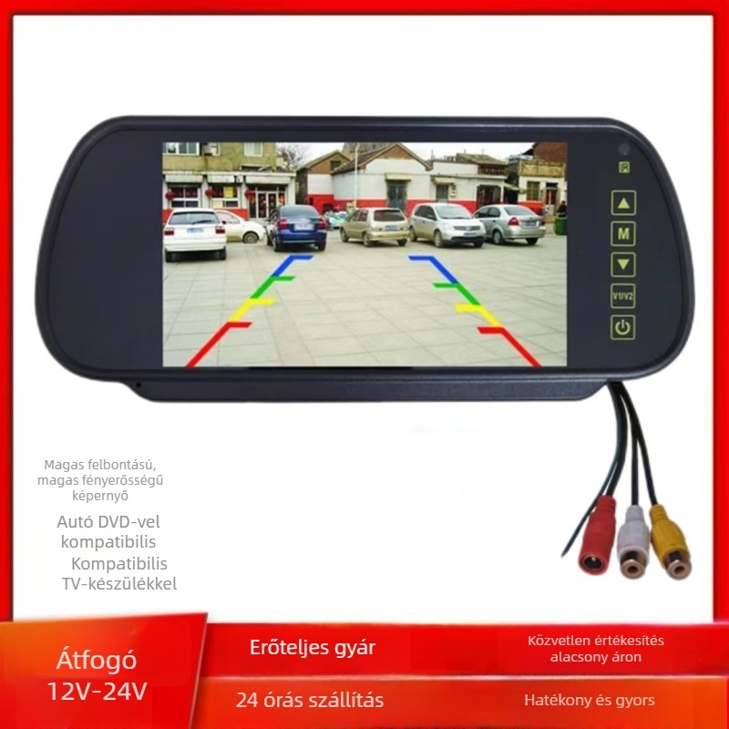 Hátrameneti tükröt monitor autóhoz – 16:9, 1080p felbontás, Cyl-7m modell, kisautókhoz, műanyag ház