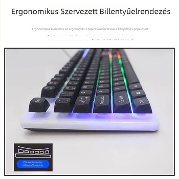 Kábeles billentyűzet és egér készlet, USB-kapcsolattal, több mint 98 billentyű, ABS ház, egyszínű háttérvilágítás