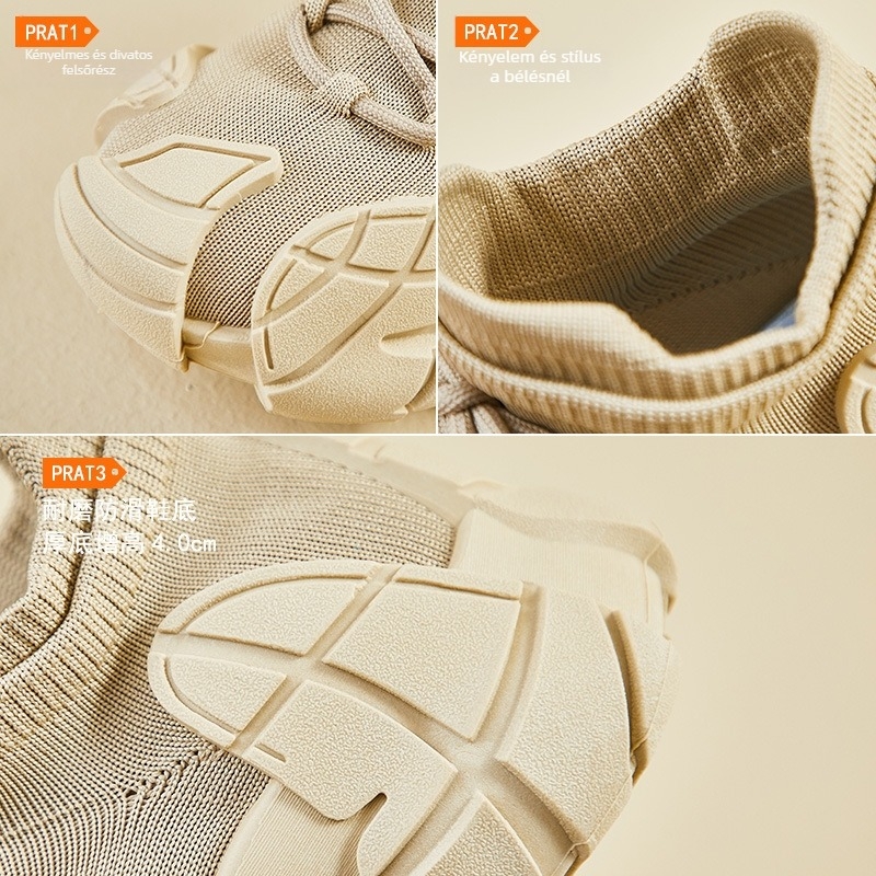 Női Flyknit sportcipő, magas szárú, 3–5 cm sarka, gumírozott talp, elöl fűzőzárás, mindennapi viselet