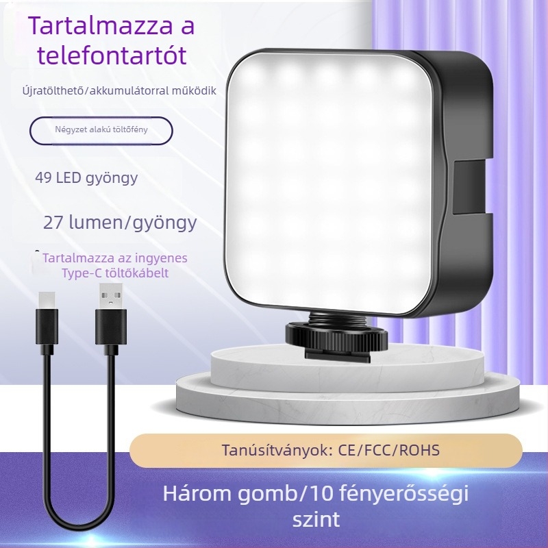 AY49 Zseb LED világítás okostelefonhoz – négyszögletes mini külső USB világítás fényképezéshez és élő közvetítéshez