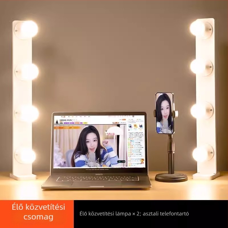 Asztali LED pótló világítás élő közvetítéshez, négy soros, sminkeléshez, három színhőmérséklet
