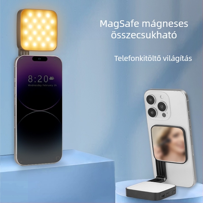 Új mágneses LED világítás mobiltelefonhoz, MagSafe-kompatibilis, élő adásokhoz, smink-tükörhöz és selfiehez.