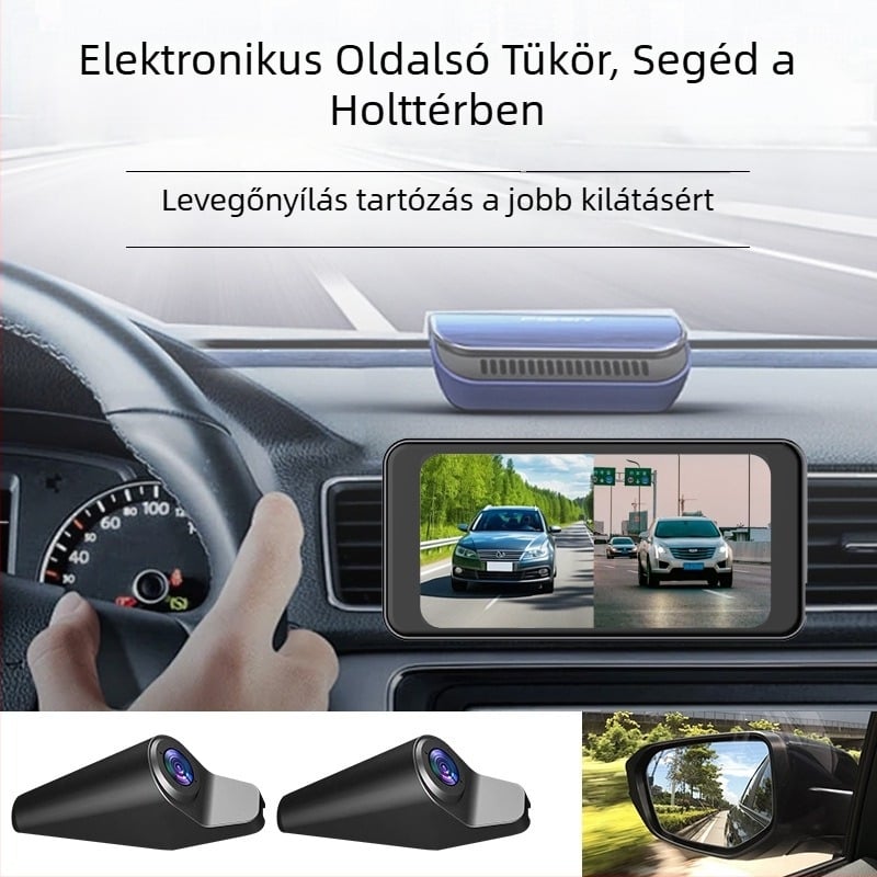 Kettős lencséjű hátsó tükrös kamera - felvétel 1080p, 120° látómező, Wi‑Fi, kijelző nélkül, TF-kártya 256GB-ig