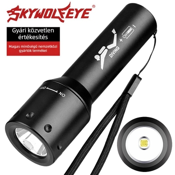 T6 LED búvárlámpa kültéri fényképezéshez, vízálló, alumíniumötvözet test, 1x18650 elem, 200–500 m hatótávolság