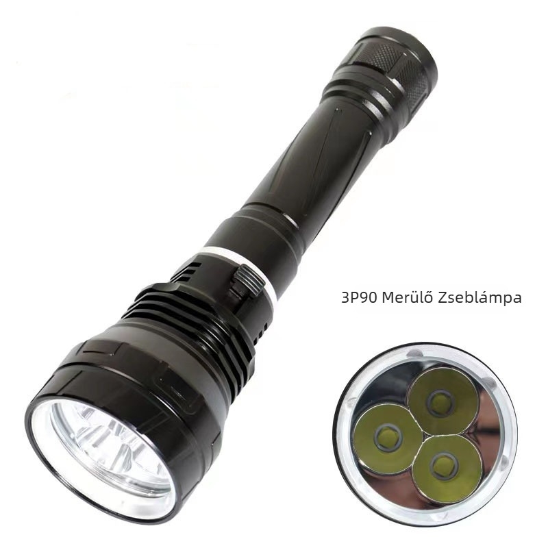 LED elemlámpa 60W, alumíniumötvözetes test, 2200mAh akkumulátor, víz alatti használat, hatótávolság több mint 500 m