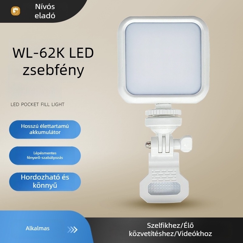LED kiegészítő fény, kézi zseblámpa laptophoz és élő közvetítéshez, állítható háromszínű fényhőmérséklet, hordozható