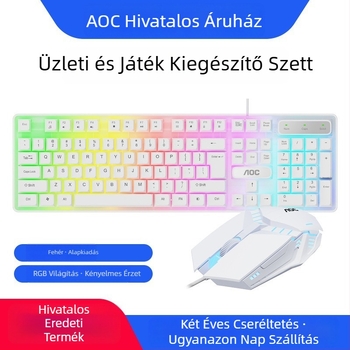 AOC KM100 vezetékes USB billentyűzet és egér készlet, háttérvilágítással, 1600dpi, ergonómikus, 2m kábellel