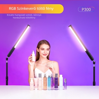 RGB töltőfény LED rúd, dimmerrel, kézben tartható, beltéri fotózáshoz, modell P300, színhőmérséklet 2500K–9900K, kevesebb mint 10W