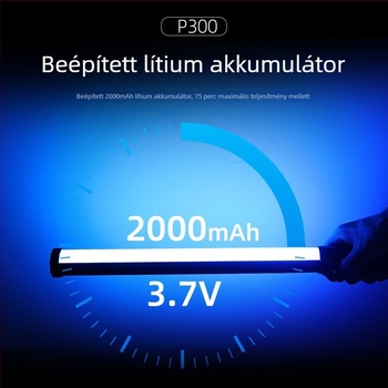 RGB töltőfény LED rúd, dimmerrel, kézben tartható, beltéri fotózáshoz, modell P300, színhőmérséklet 2500K–9900K, kevesebb mint 10W
