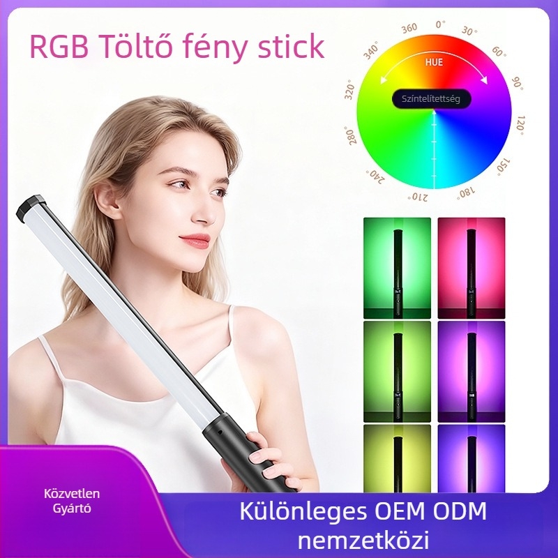 RGB töltőfény LED rúd, dimmerrel, kézben tartható, beltéri fotózáshoz, modell P300, színhőmérséklet 2500K–9900K, kevesebb mint 10W