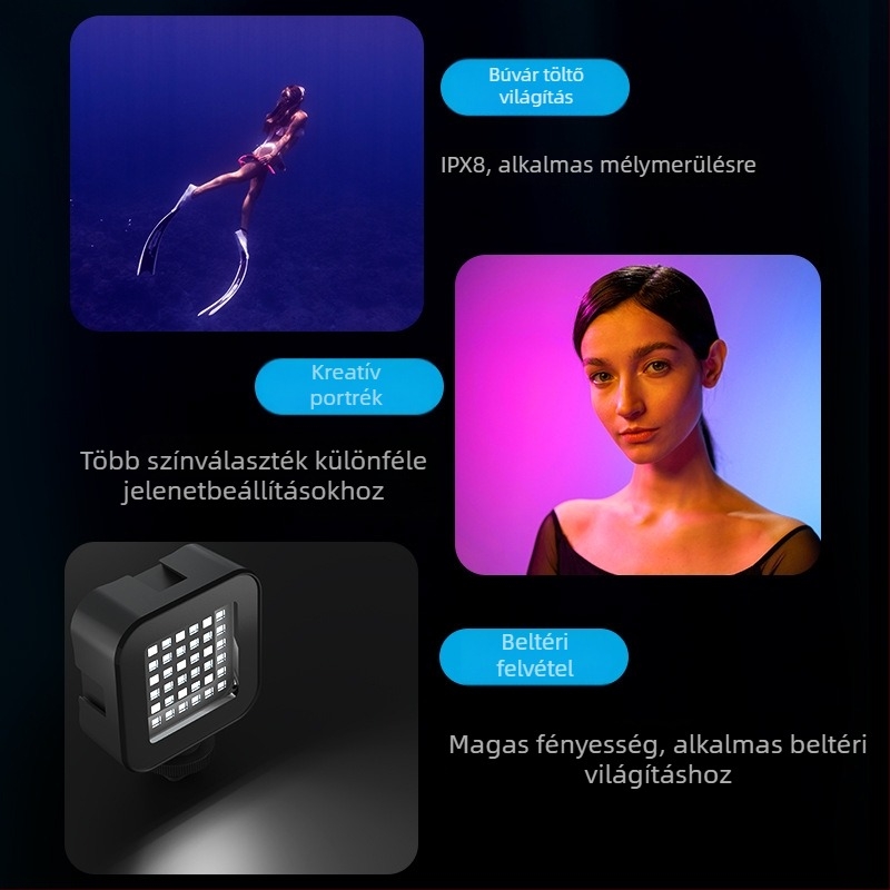 Búvárkodó vlog világítás — IPX8 vízálló búvár fény, univerzális kompatibilitás, 30 m mélység, kompakt zsebméret