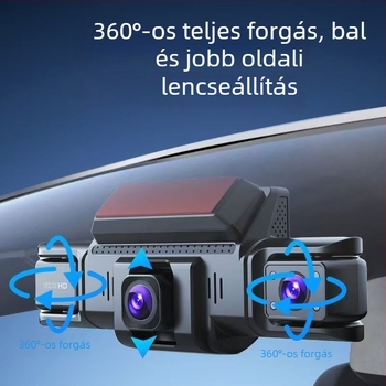 4K 360° autós dash kamera éjjellátással, Wi‑Fi és okostelefon-kapcsolattal, előre, hátra, balra és jobbra, többlencsés