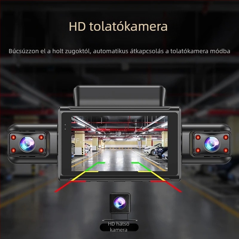 4K 360° autós dash kamera éjjellátással, Wi‑Fi és okostelefon-kapcsolattal, előre, hátra, balra és jobbra, többlencsés