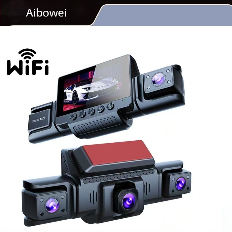 4K 360° autós dash kamera éjjellátással, Wi‑Fi és okostelefon-kapcsolattal, előre, hátra, balra és jobbra, többlencsés