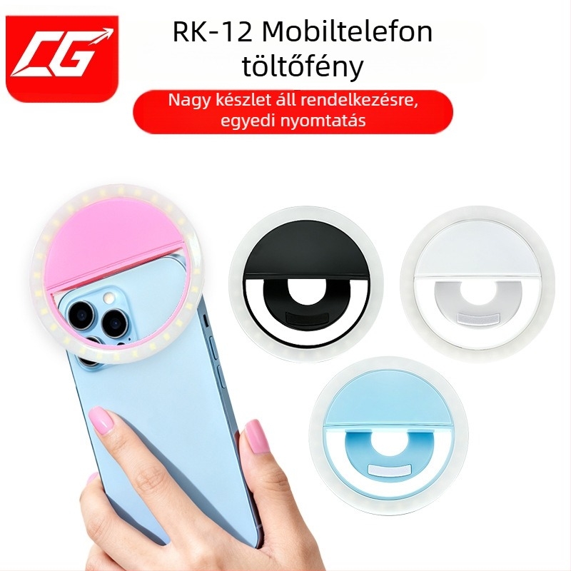 RK12 Telefonhoz tartozó gyűrűfény, élő közvetítésekhez és szelfikhez, hordozható LED töltőfény