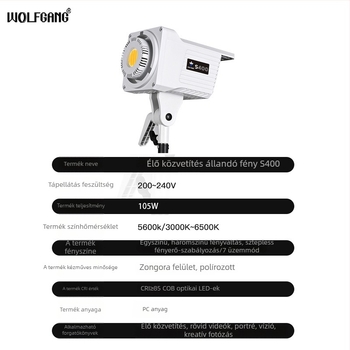 WOLFGANG S400 fotózási töltőfény, 105W, 200-240V