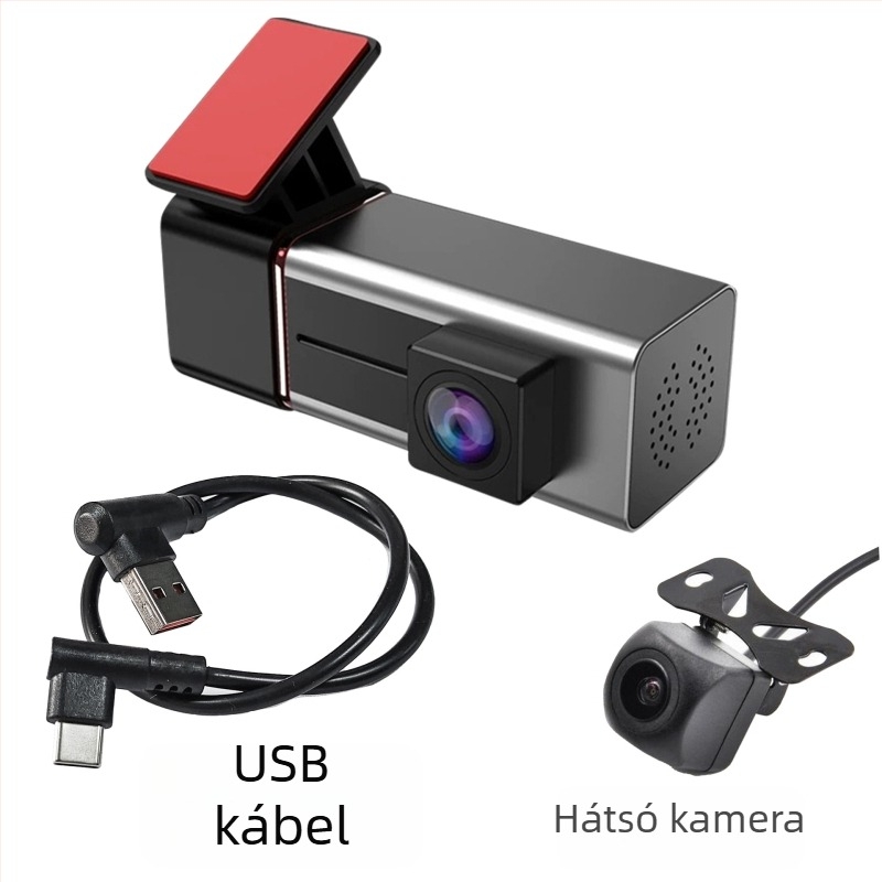 CarPlay-es autós dash kamera, elülső és hátsó kettős felvétel, 2160p, 170° látószög, 128GB tárhely, Wi-Fi, 24 órás parkoló megfigyelés