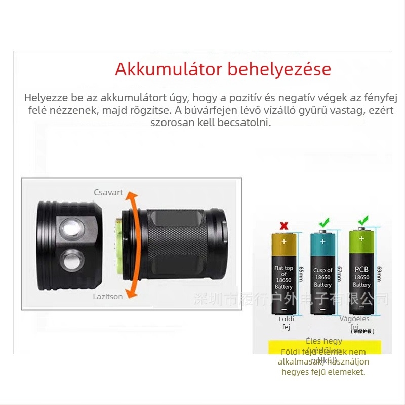 Búvárkodáshoz alkalmas LED világítás fotózáshoz, 15 LED, 150W, 360° forgatható, újratölthető 2000mAh, hatótáv 100–200 m