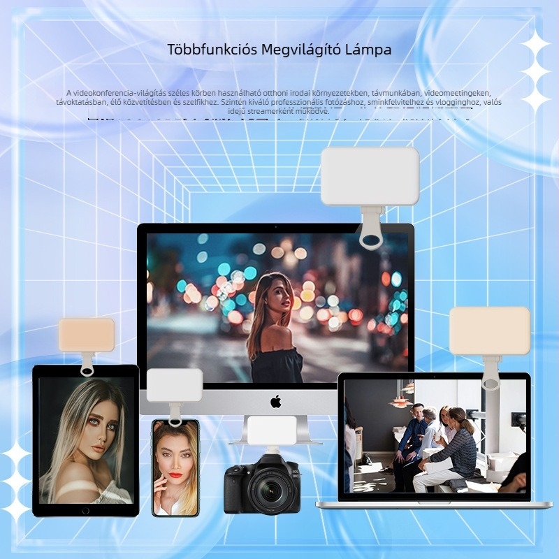 USB-töltésű LED fény mobilhoz élő közvetítéshez és fényképezéshez, három színhőmérséklet, kompakt hangulatvilágítás