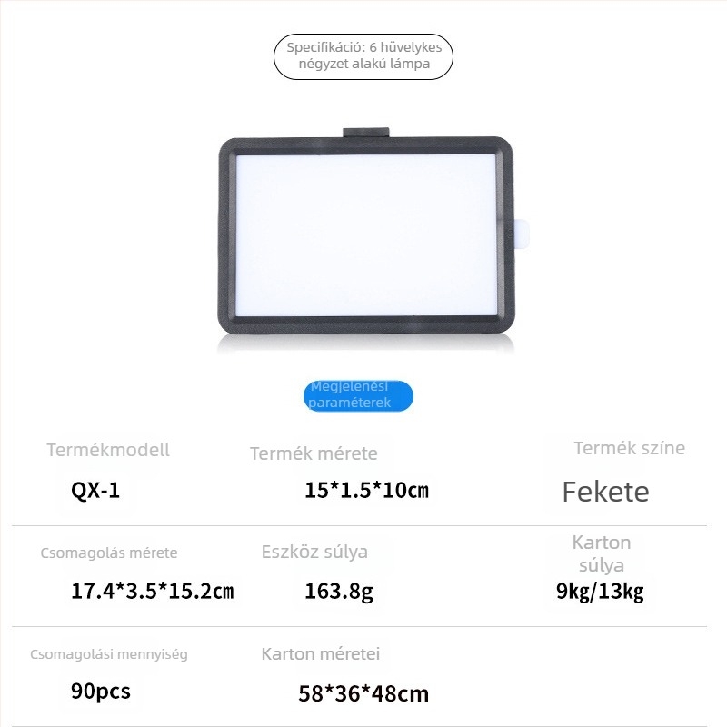 8 hüvelykes LED lámpa élő közvetítéshez USB-s, négyszínű szűrőkkel, négyzet alakú panel