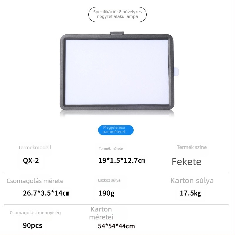 8 hüvelykes LED lámpa élő közvetítéshez USB-s, négyszínű szűrőkkel, négyzet alakú panel