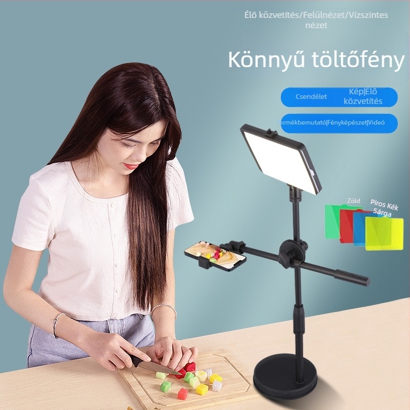 8 hüvelykes LED lámpa élő közvetítéshez USB-s, négyszínű szűrőkkel, négyzet alakú panel