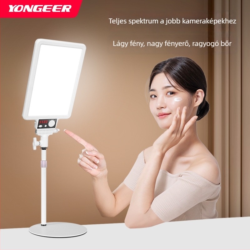 YG-10 LED kiegészítő fény tabletához élő közvetítésre – videózásra és sminkelésre, asztali használat, színárnyalat 2800–7000K, 10–50W