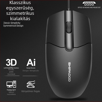 Kábeles billentyűzet- és egérkészlet USB-vel, optikai 1000dpi, ergonómikus, vízálló, lehetőség privát címkére